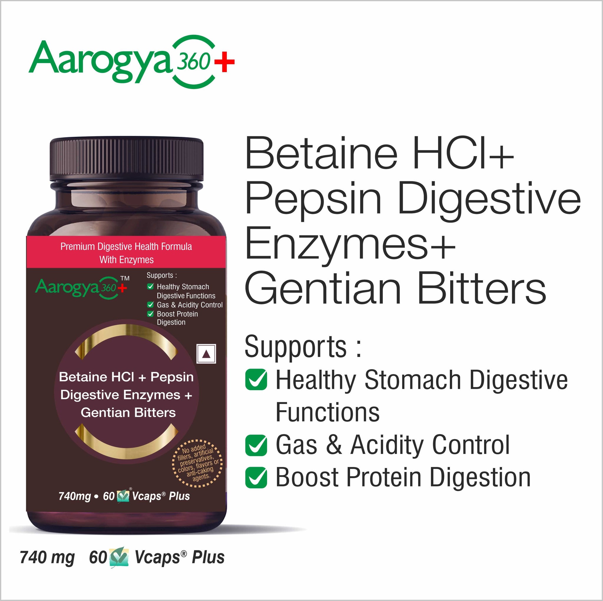 Betaine HCl , Pepsin with Digestive Enzymes Gentian Bitters Aarogya360